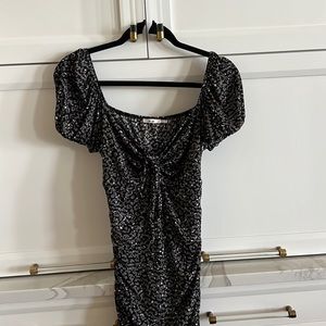 Black and grey fitter ruched dress